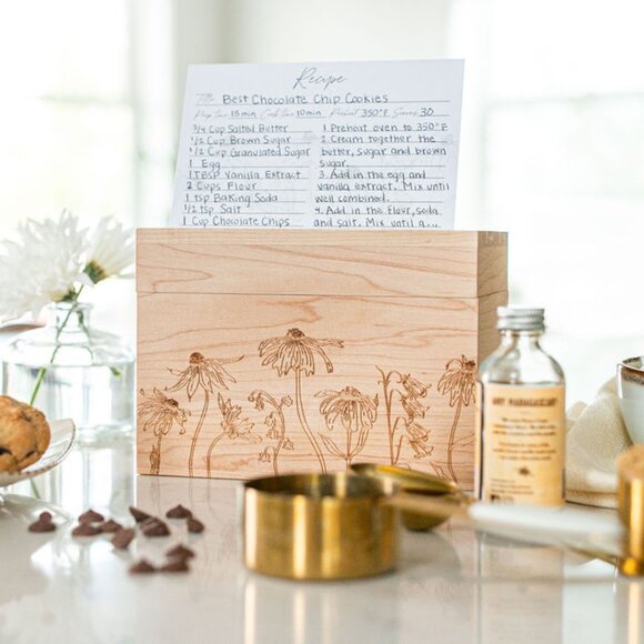 Maple Wood Recipe Box with Recipe Cards with Dividers - Picture 10 of 14